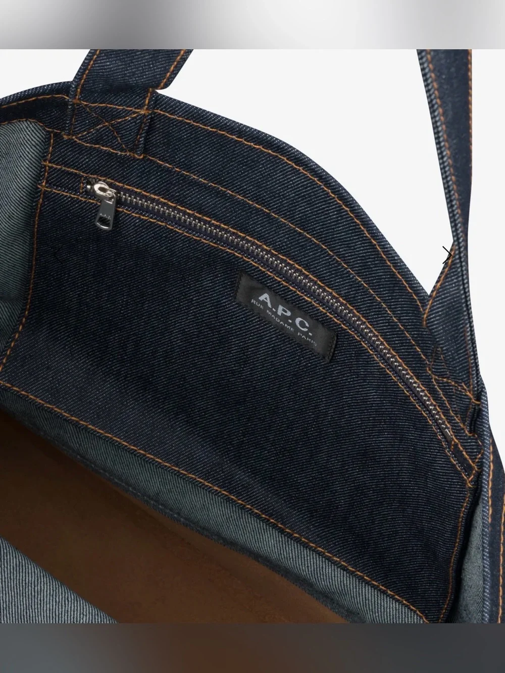 A.P.C. Navy Denim Tote with Brown Leather Base NWOT